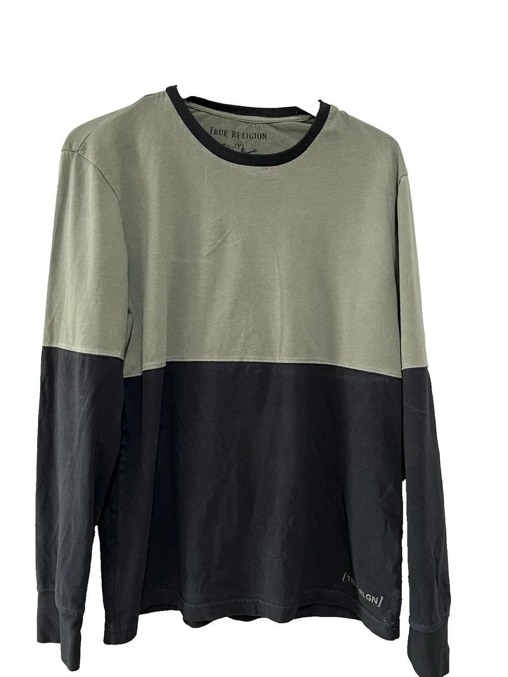 True Religion World Tour T-Shirt Green/Black color block Long Sleeve Men's -L
